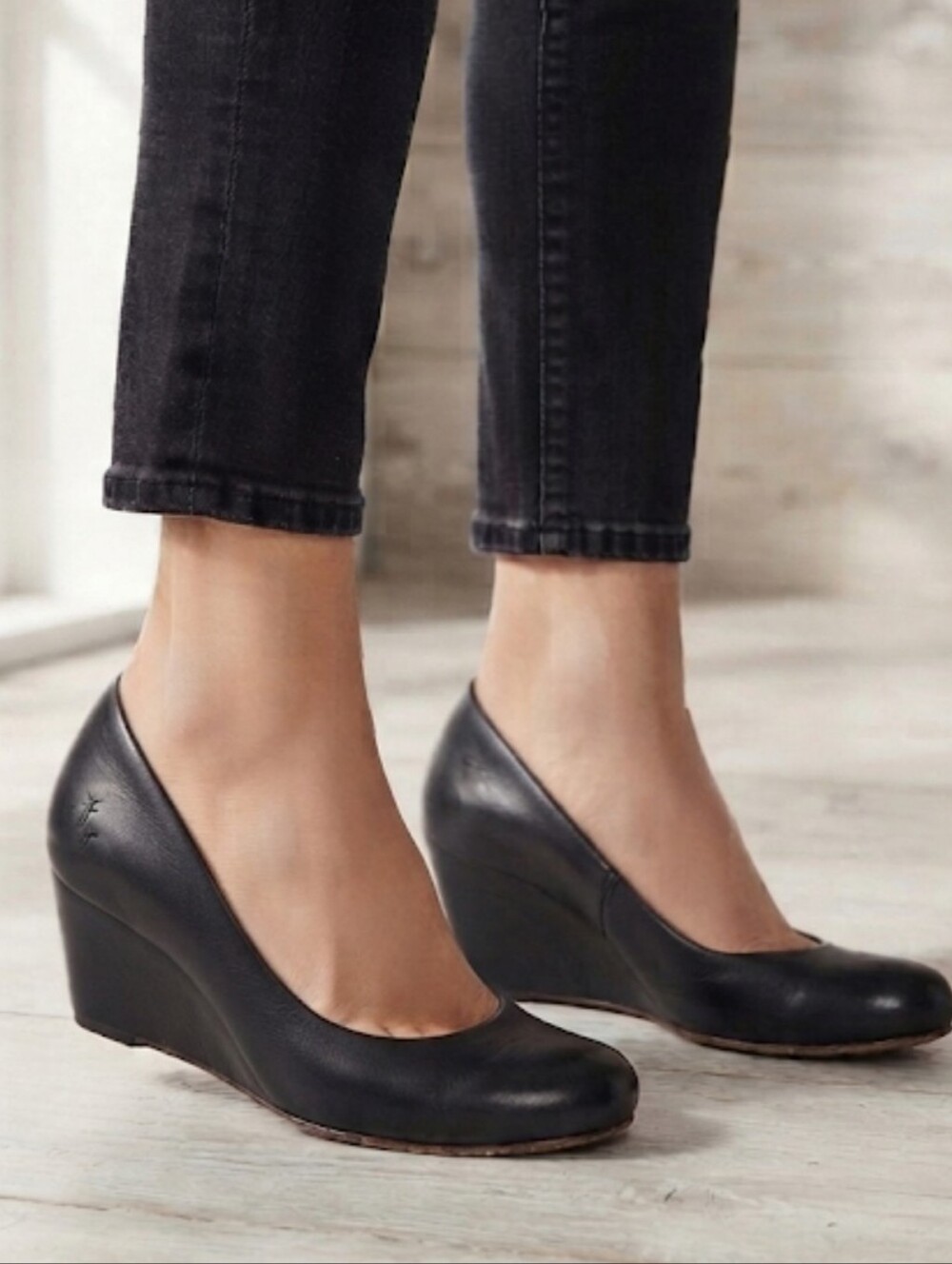Frye Women Black Leather Wedge Shoes Clog Mary Jane Sz 10M
